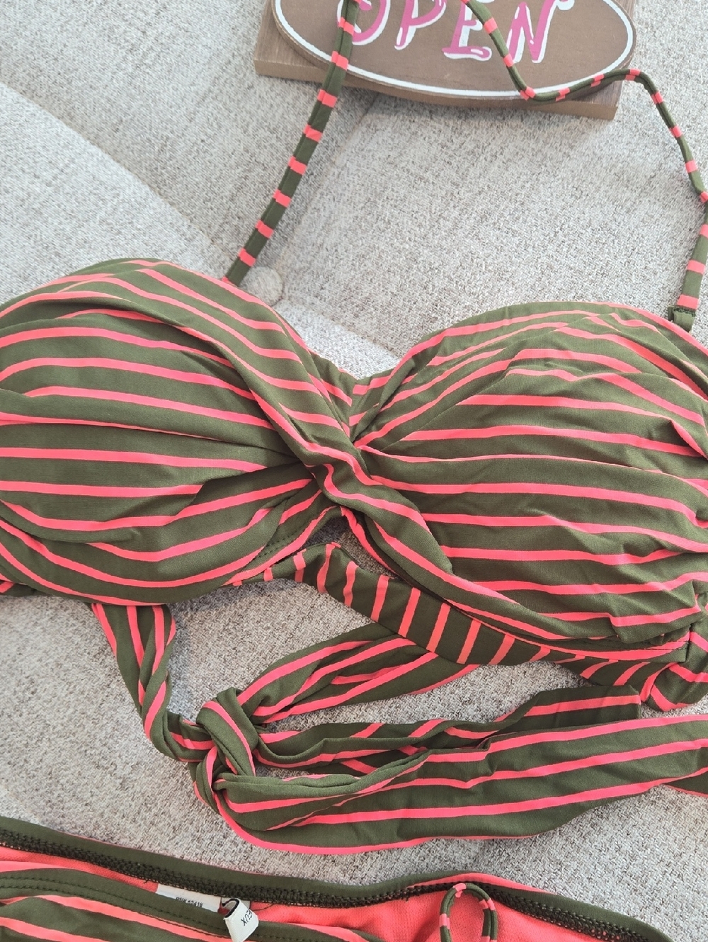 Cremieux Olive & Coral Striped Bikini Set - Picture 5 of 10